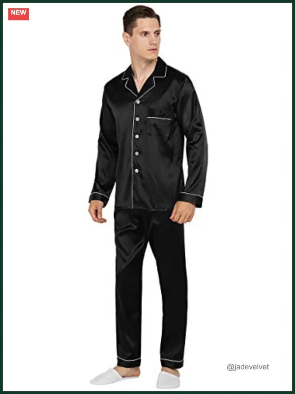 Men's Satin Pajama Set Short Sleeve Long Pants Sleepwear Loungewear Button Down